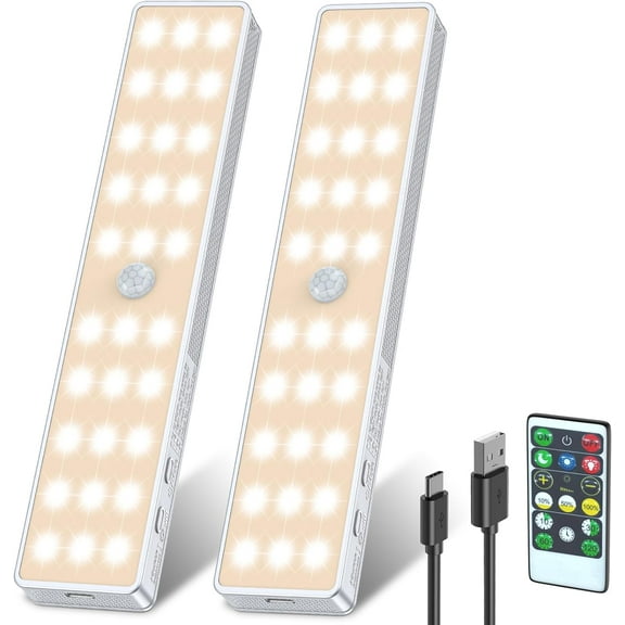 LED Closet Light, 30LEDs Dimmer USB Rechargeable Motion Sensor Light Under Cabinet Lighting, Stick-Anywhere Night Safe Light Bar for Wardrobe,Kitchen-2 Pcs, Warm