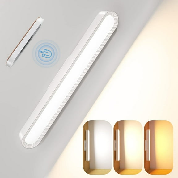 LED Closet Light, Under Cabinet Lights Battery Operated Dimmable Touch Light Bar, Magnetic Rechargeable Under Counter Stick on Night Lighting for Reading Bedroom Stairs Kitchen Sink White