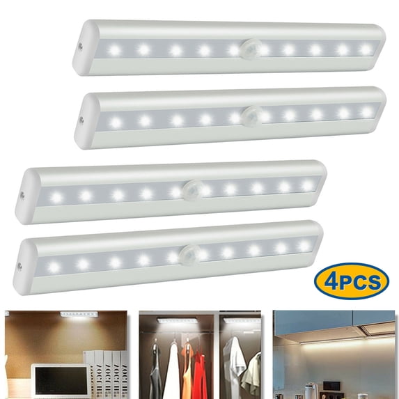 LED Closet Light Motion Activated, Under Cabinet Lights, Homelife Motion Sensor LED Lights, Stick-on Anywhere Battery Operated 10 LED Motion Sensor Night Light for Closet Hallway Stairway (4 Pack)