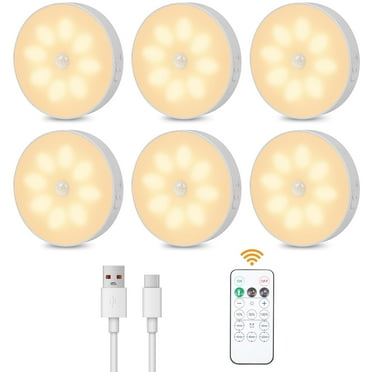 LED Closet Lights Wireless Motion Sensor Puck Light, USB Rechargeable Battery Operated Puck Lights with Remote, Dimmable Under Cabinet Lighting for Wardrobe Kitchen (6 Pack)