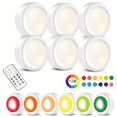 thumbnail image 1 of 6 Pack LED Puck Lights with Remote, Battery Operated Under Cabinet Lighting, Dimmable Timer Stick On Lights with Multiple Modes Cabinet Lights for Closet, Kitchen, Stairs, 1 of 11