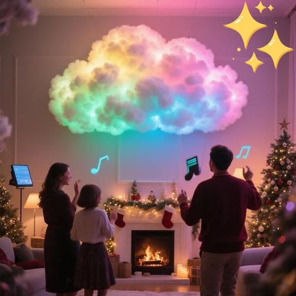 LED Cloud Light with Music Rhythm, DIY USB-Powered Thundercloud LED Light Decor, DIY Cloud Lamp, Gradient Wall Light with Multiple Color Modes, Adjustable Shape, Suitable for Bedroom (LED78.74in)