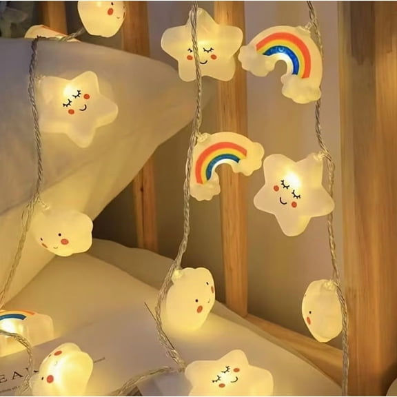 LED Cloud Star String Lights Rainbow Fairy Lights for Bedroom Decor, 10ft 20LED Warm White Whimsical Night Light for Wall Window Party