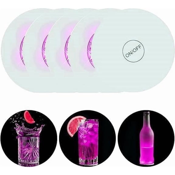 WE LED Coaster,10 Pack LED Cup Holder Lights, Liquor Bottle Light Stickers Coasters, Flash Light Up Bar Coaster for Club, Bar, Party, Wedding Decor (Purple)