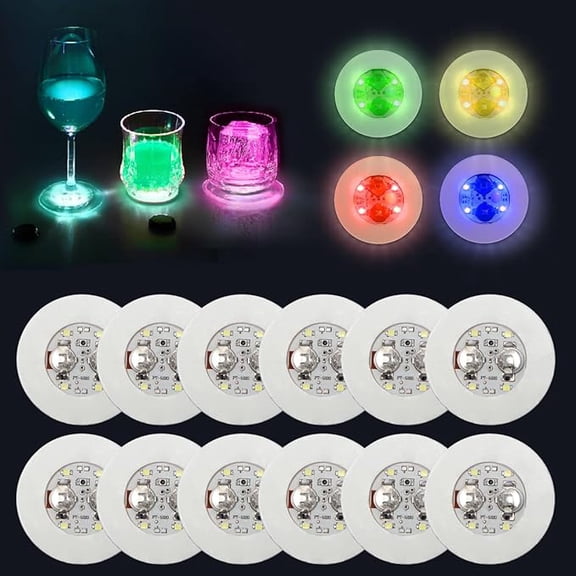 LED Coaster, 12 Pack Light Up Coasters for Drinks,7 Colors Led Bottle Light Sticker Coaster Lights,LED Bottle Lights for Liquor Bottles,Club,Party,Wedding,Bar Decor(7 Colors)