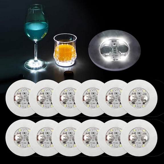LED Coaster, 12 Pack Light Up Coasters for Drinks,Led Bottle Light Sticker Coaster Lights,LED Bottle Lights for Liquor Bottles,Club,Party,Wedding,Bar Decor(White)