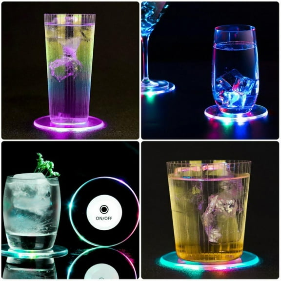 LED Coaster,3 Pack Light Up Coasters,LED Bottle Lights,RGB Bottle Glorifier,LED Sticker Coaster Discs Light Up for Drinks,Flash Light Up Cup Coaster Flashing Shots Light(Multi-color)