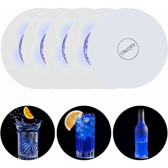 LED Coaster, 4 Pack Coasters Cup Mat Light Up Coasters Bottle Light Stickers Coasters for Wine Cocktail Drinks