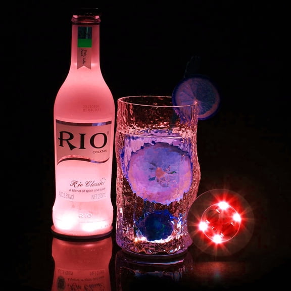 LED Coaster, 4 Pcs LED Sticker Lights, LED Bottle Lights Cup Holder Lights Car Coasters Light Up Coaster for Wine Liquor Bottle, Drinks Party, Bar Party