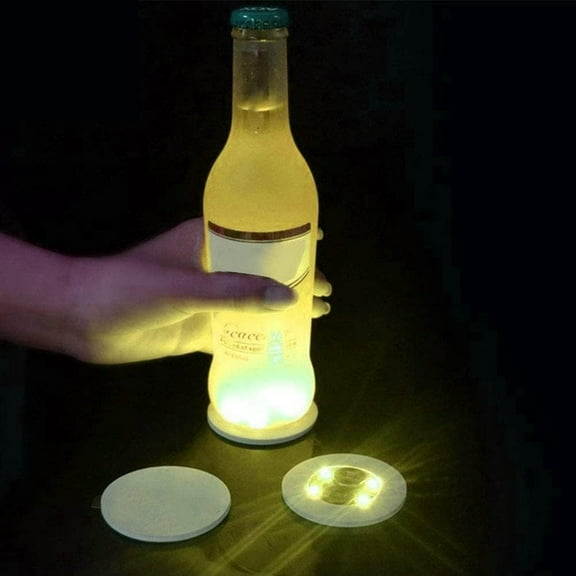 LED Coaster, 6 Pcs LED Bottle Lights Cup Holder Lights LED Sticker Coaster Lights Light Up Coasters LED Bottle Light LED Stickers Coaster Light Up for Drinks
