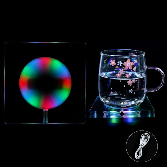 LED Coaster, LED Car Coasters Light Up Coaster led Coasters Car LED Bottle Lights Bottle Glorifier Acrylic Luminous Coasters USB for Parties Bar