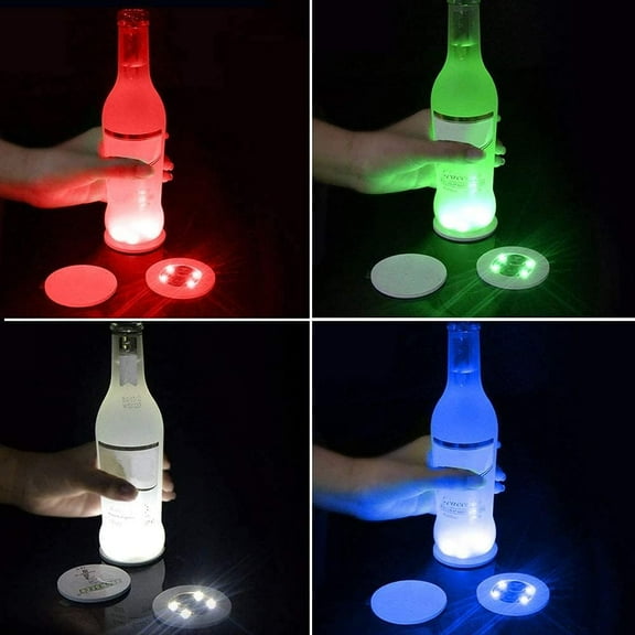 LED Coaster, LED Coaster Round Flash Cup Mat Sticker Lights LED Bottle Lights Cup Holder Lights Light Up Coasters for Wine Liquor Bottle, Drinks Party, Bar Party