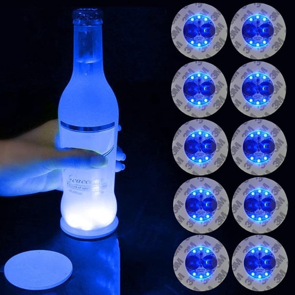 LED Coaster, Light Up Coasters, LED Coaster Round Flash Cup Mat Sticker Lights LED Bottle Lights Cup Holder Lights for Wine Liquor Bottle, Drinks Party, Bar Party