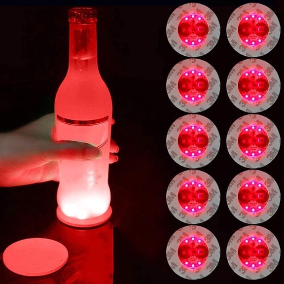 LED Coaster, Light Up Coasters, LED Coaster Round Flash Cup Mat Sticker Lights LED Bottle Lights Cup Holder Lights for Wine Liquor Bottle, Drinks Party, Bar Party