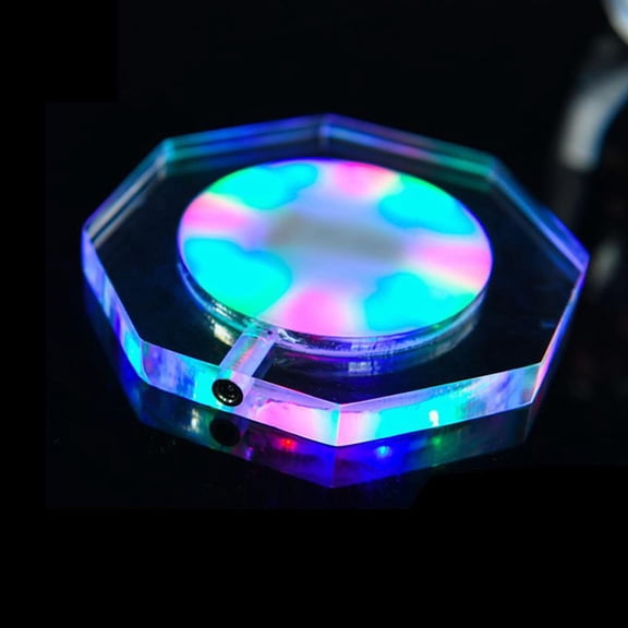 LED Coaster -Rechargeable Light Up Coasters for Drinks, 3 Modes Luminous Cup Holder for Beer, Cocktail & Wine - Perfect for Party, Wedding, Bar & Club (Octagonal)