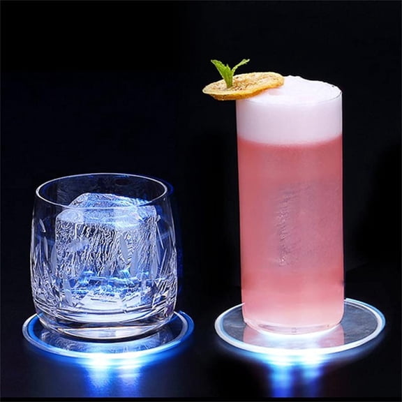 LED Coasters for Drinks, 4 Pcs Waterproof Luminous Coasters Colorful Acrylic Coasters for Drinks Cocktail Beer, Illuminated Coasters for Bar, Restaurant, Party, Home