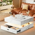 thumbnail image 1 of LED Coffee Table for Living Room,2-Tier Square Center Table,30.7-Inch High Glossy Table with 24-Color Lights for Bedroom and Home Office Space, Marble, 1 of 7