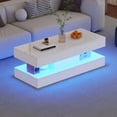 thumbnail image 1 of LED Coffee Table with Storage Shelf, High Glossy Faux Marble Storage Center Tables, Modern Stylish Double-Layer Accent Tables with Marbling Print for Living Room & Small Spaces,Pure White, 1 of 7