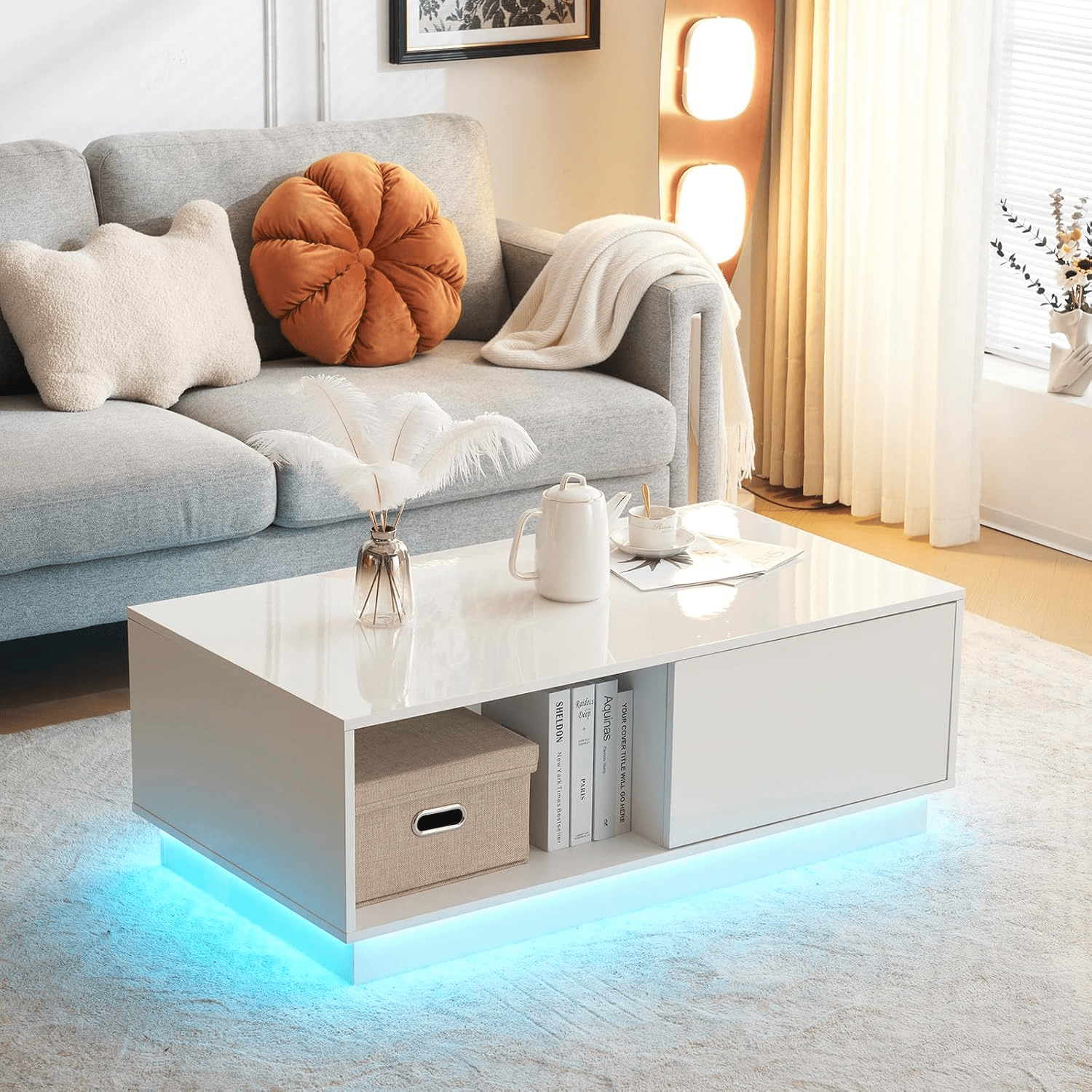 LED Coffee Tables for Living Room Modern Center Tables with Storage ...
