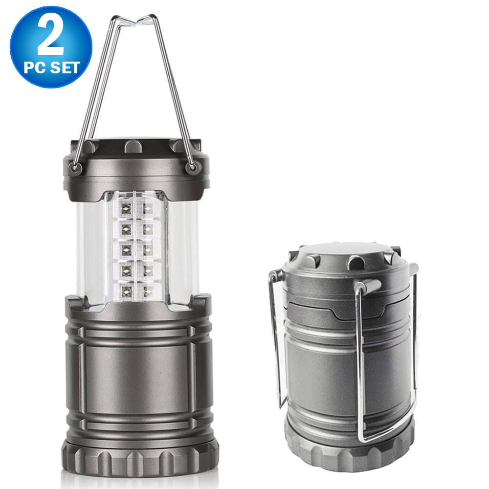 LED Collapsible Military Tac Lantern, Solar Outdoor Rechargeable LED Flashlight Ultra Bright Collapsible Hand Lamp - Perfect Outdoor Survival Lamp (2pc set) (Gray)