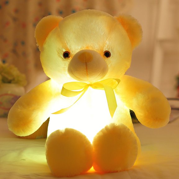 LED Color Changing Bear Figurine, Glow Light Up Ribbon Bow Tie Decor, Polyester Fiber Night Lamp, Mood Lighting Gift for Kids Adults, Birthday Christmas Home Decoration