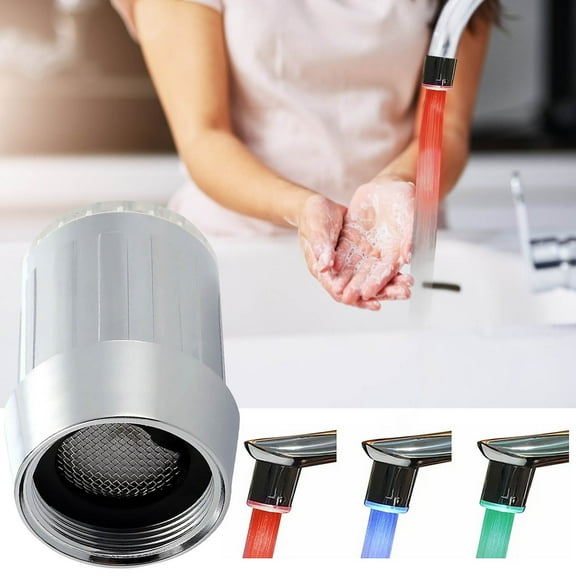 LED Color Changing Faucet Light | Temperature Controlled Luminescent Tap, No Battery Needed | ABS Plated Durable Finish | Adapter Included | Bathroom Kitchen Modern Upgrade | Water Temp Sensor Color