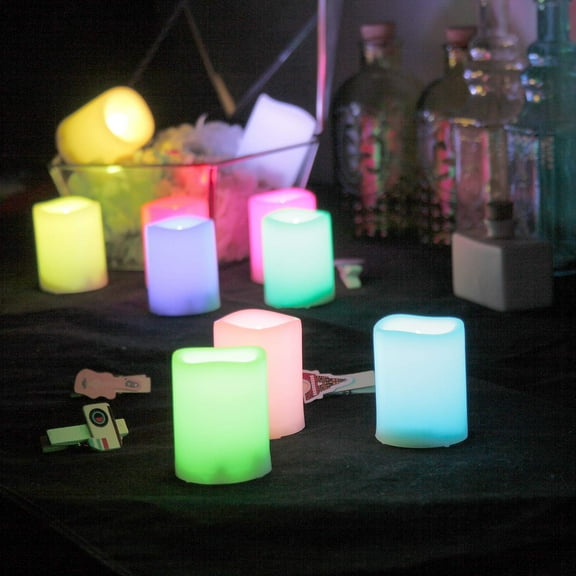 LED Color Changing Flameless Votive Candles with Remote Timer Battery Operated Flickering Multi-Color Decorative Candle Lights for Christmas Xmas Wedding Party Décor 1.5”x2” 12 psc Batteries Included