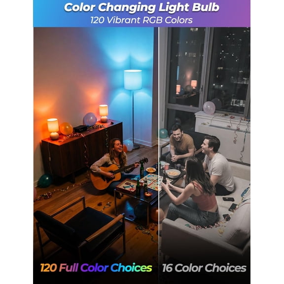 LED Color Changing Light Bulb, 120 Colors, 5700K Daylight White, 70 Watt Equivalent with Remote Control RGBW RGB Daylight and White  Timing Function - A19 E26 Edison Screw (2 Pack)