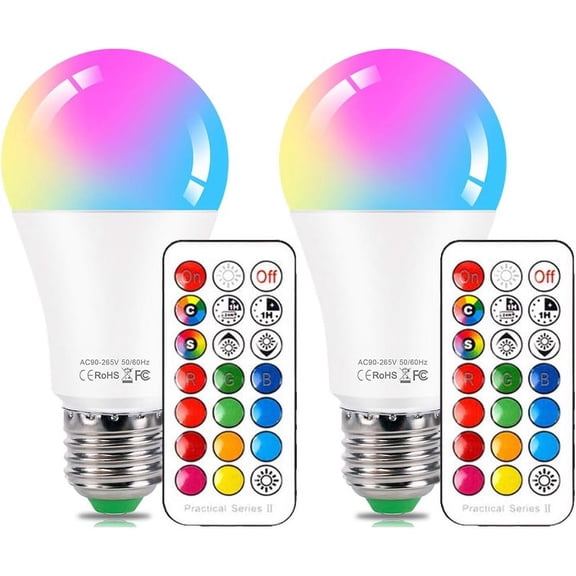LED Color Changing Light Bulb with Remote Control, 10W E26 RGB+Daylight White 5700K LED Bulbs Dimmable with Memory Function, Ideal Lighting for Home Decoration,Sta ,Bar,Party, 2 Pack
