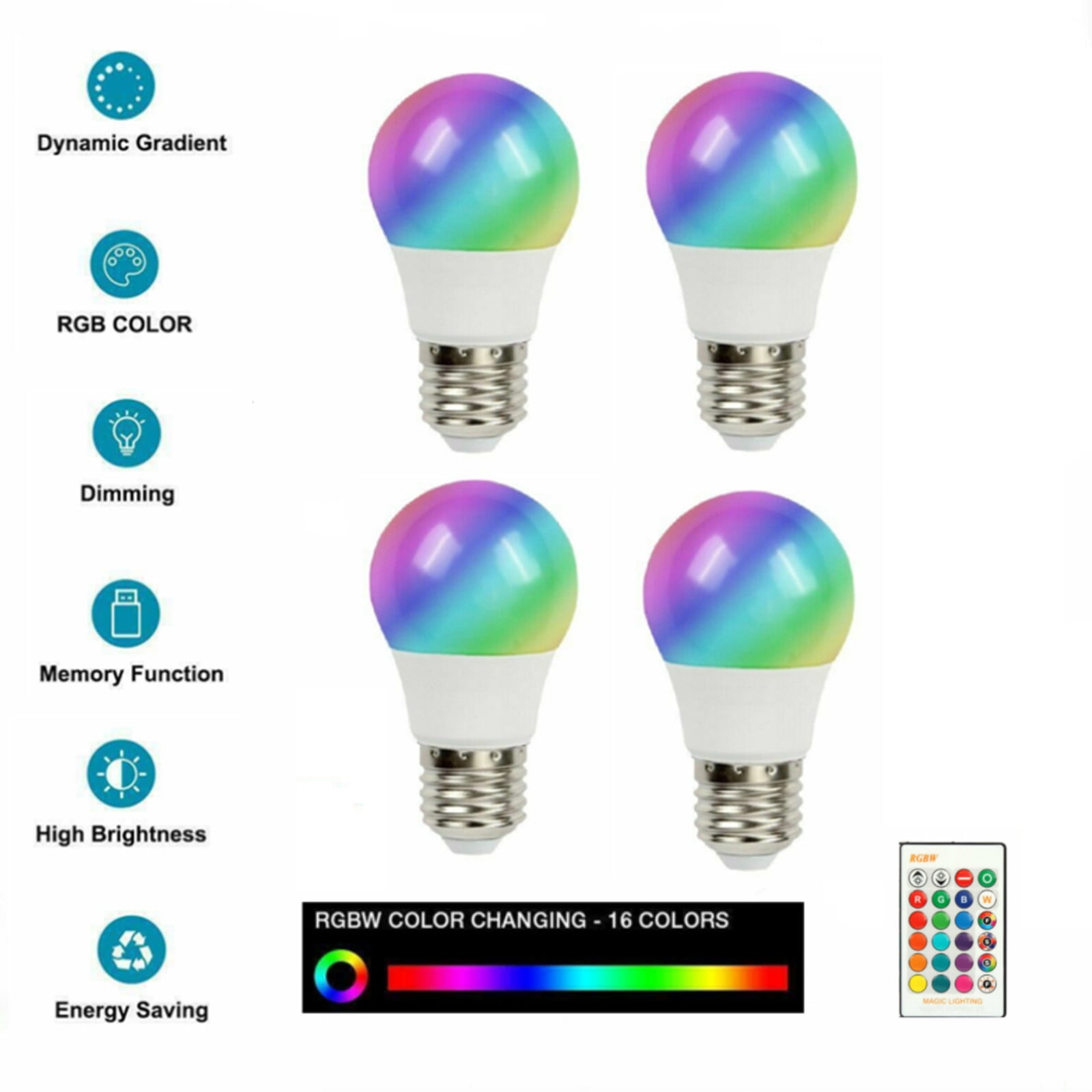 LED Color Changing Light Bulb with Remote Control E26 LED Bulbs Ideal Lighting for Home Decoration Stage Bar Party 4 Pack Walmart