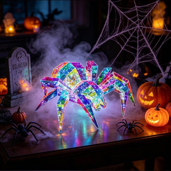 LED Color Changing Spider Plug In Light Halloween Prop Purple 1pc