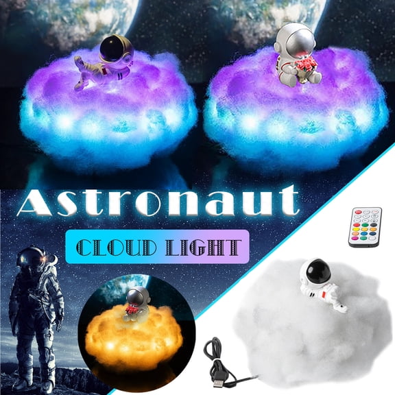LED Colorful Clouds Astronaut Lamp, Rainbow Effect Color Changing Night Light with Remote Control for Kids (1 Set)