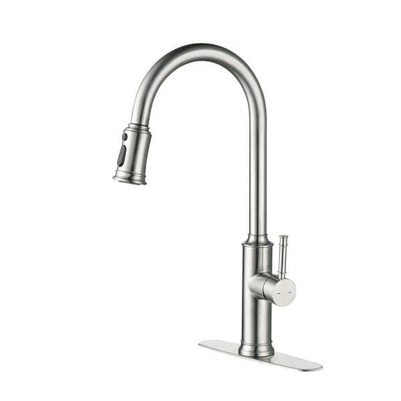 LED Commercial Kitchen Faucet with Pull Down Sprayer, Single Handle Single Lever, High Arc 360 Swivel, Dual Function Spray, Matte Black, Fingerprint Resistant