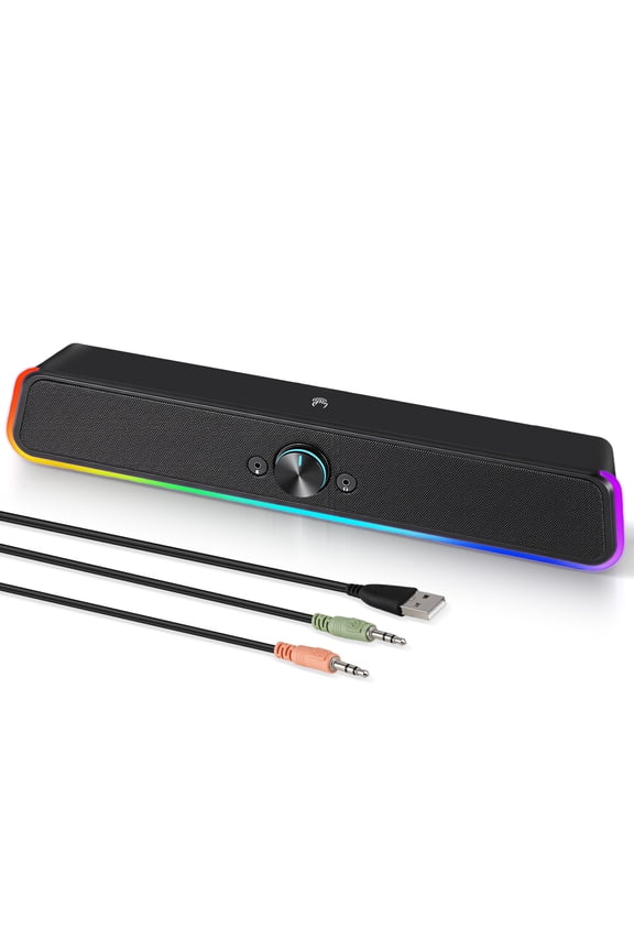 Computer Speakers with Clear Sound, USB Plug & Play PC HiFi Speakers Sound Bar with Dynamic LED Light, 3.5mm Cable Stereo Sound Gaming Speaker for PC Desktop Monitor Laptop, One-knob Control