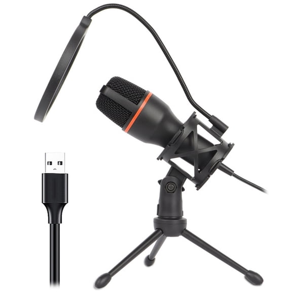 LED Condenser Microphone Professional Mic for Gaming Karaoke Singing and Recording with Stand Plug and Play