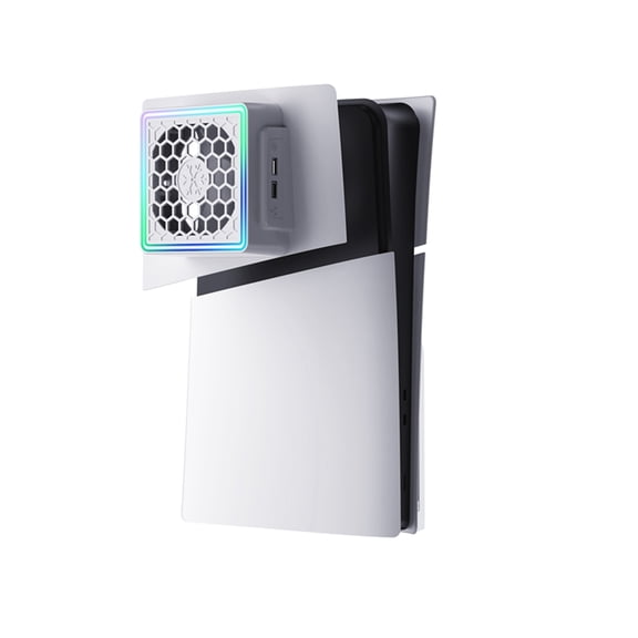 LED Cooling Fan Cooler for PS5 Slim, 3 Gears Adjustable (1800/2000/2200 RPM), 5V 2.4A, Light Strip with 8 Lighting Modes Decoration Gaming Accessories