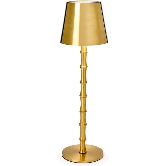 LED Cordless Gold Bamboo Table Lamp in Gift Box, 14.5-Inch, Iron