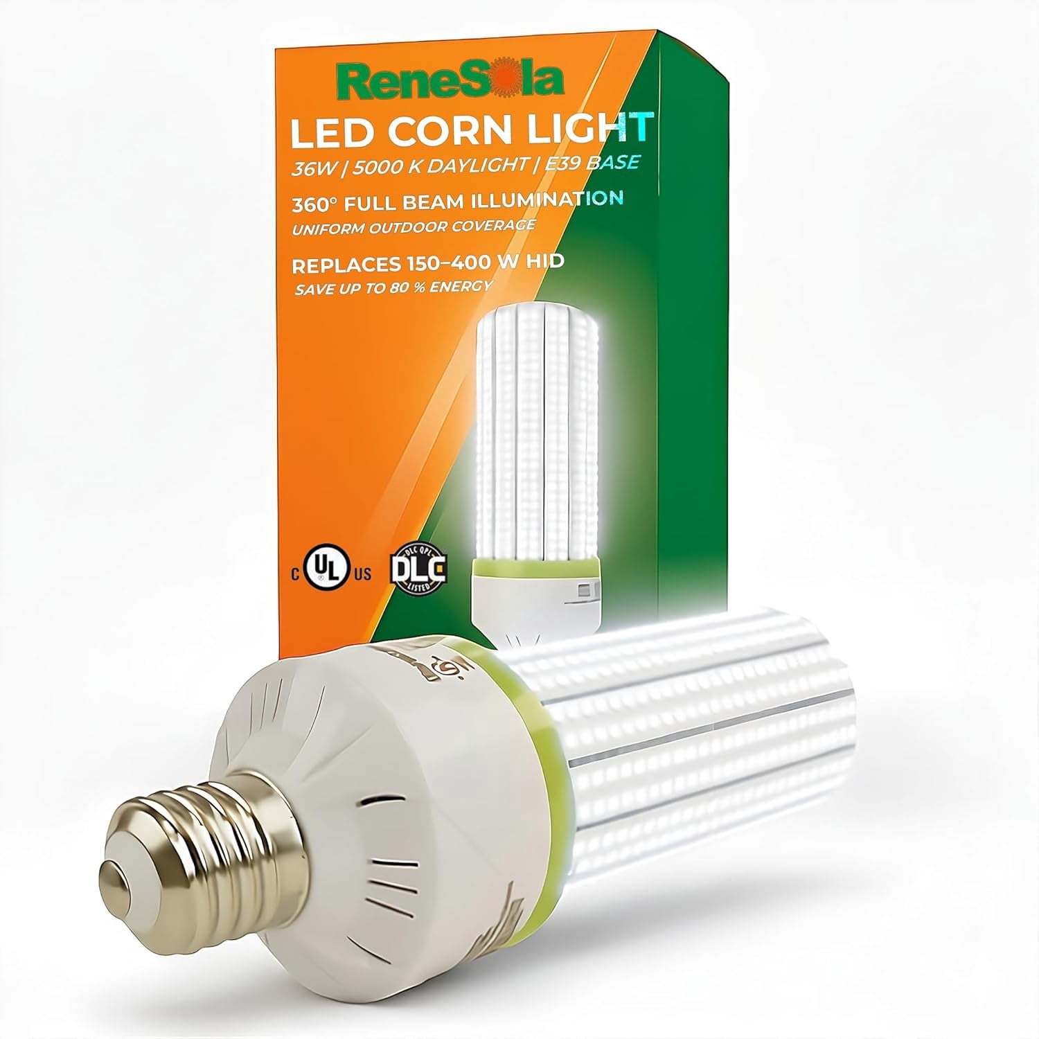 LED Corn Light E26 Mogul Base 60W 6000K 120-277V 360 Beam Angle Outdoor Retrofit Bulb Replaces HID Metal Halide Lamp for Street Parking Lot and Post Top Lighting