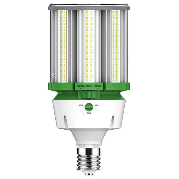 LED Corn Light, Selectable wattage and color temperature, 63W, 80W, 100W, 3000K, 4000K and 5000K, E39 Base UL & DLC Listed