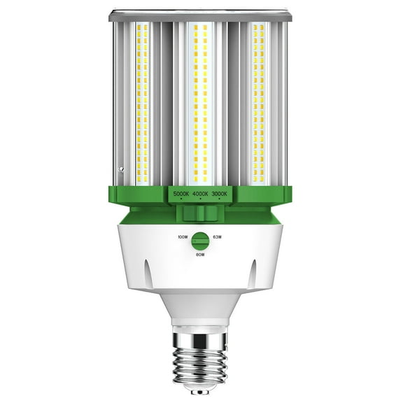 LED Corn Light, Selectable wattage and color temperature, 63W, 80W, 100W, 3000K, 4000K and 5000K, E39 Base UL & DLC Listed