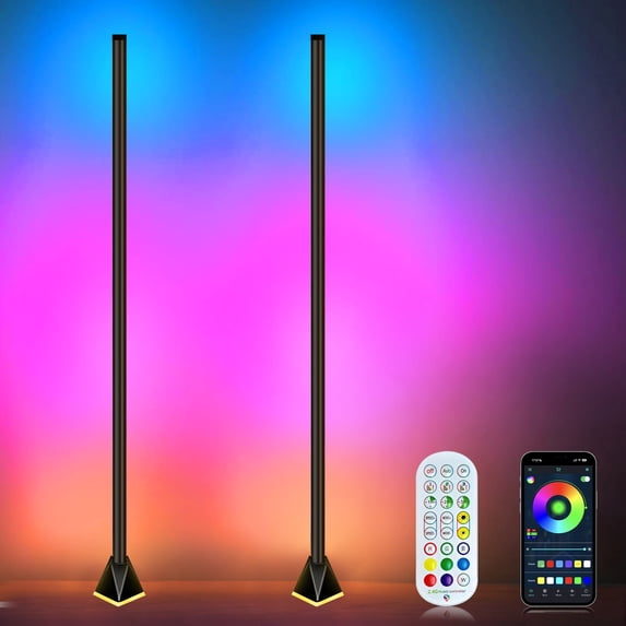 LED Corner Floor Lamp 2 Packs, Smart RGB Floor Lamp with Music Sync, 16 Million DIY Colors, App & Remote Control, Modern Standing Lamp for Living Room, Bedroom, Gaming Room