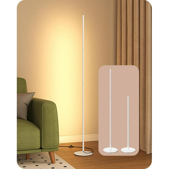 LED Corner Floor Lamp, 57.5" Minimalist Dimmable Sleek Light, Adjustable Height, Standing Tall Lamp for Living Room, Bedroom, Office, 3000K Warm White Light (White)