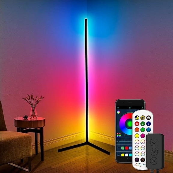 LED Corner Floor Lamp,Color Changing Living Room Mood Light,Remote & App Control,Music Sync,USB Plug