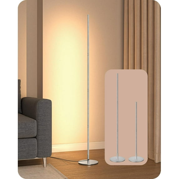 LED Corner Floor Lamp, Minimalist Dimmable Mood Light, Adjustable Height, 57.5" Standing Tall Lamp for Living Room, Bedroom, Home Office, 3000K Warm White Light