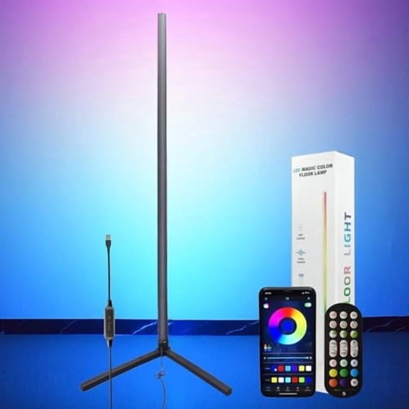 LED Corner Floor Lamp Warm Light, APP and Remote Control Adjustable Brightness , 65inch Smart Modern Vertical Corner Light, Music Sync, Applicable for Living Room & Bedroom, Gaming Room