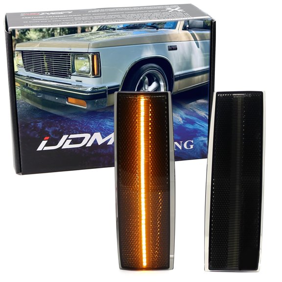 LED Corner Side Marker Lights For 1983-1994 Chevy Blazer, GMC Jimmy | Also Fit Chevy S10/GMC S15 Eonvy/Sonoma, Amber Full LED Strip Design, Replace Headlamp Vertical Corner Lamps, Smoked Lens