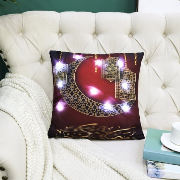 LED Crescent and Star Pillowcase with Night-Glowing Design, Polyester Material with Festive Patterns, Soft and Comfortable for Sofa and Bed, Ideal for Holiday Decor and Gifts, Magical and Decorative