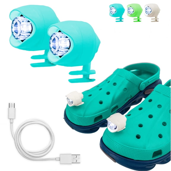 LED Croc Shoe Lights - 3 LED Modes, USB Rechargeable, Waterproof, Clip On Light - Shoe Headlights For Night Walking, Running & Cycling 2pc - (Blue)