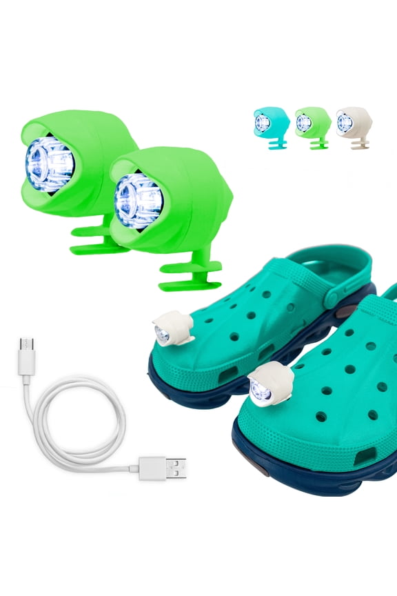 LED Croc Shoe Lights - 3 LED Modes, USB Rechargeable, Waterproof, Clip On Light - Shoe Headlights For Night Walking, Running & Cycling 2pc - (Green)