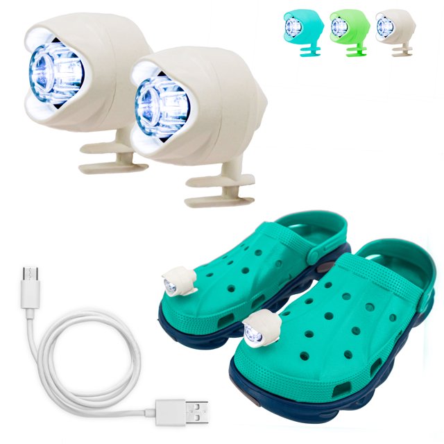 LED Croc Shoe Lights 3 LED Modes, USB Rechargeable, Waterproof, Clip